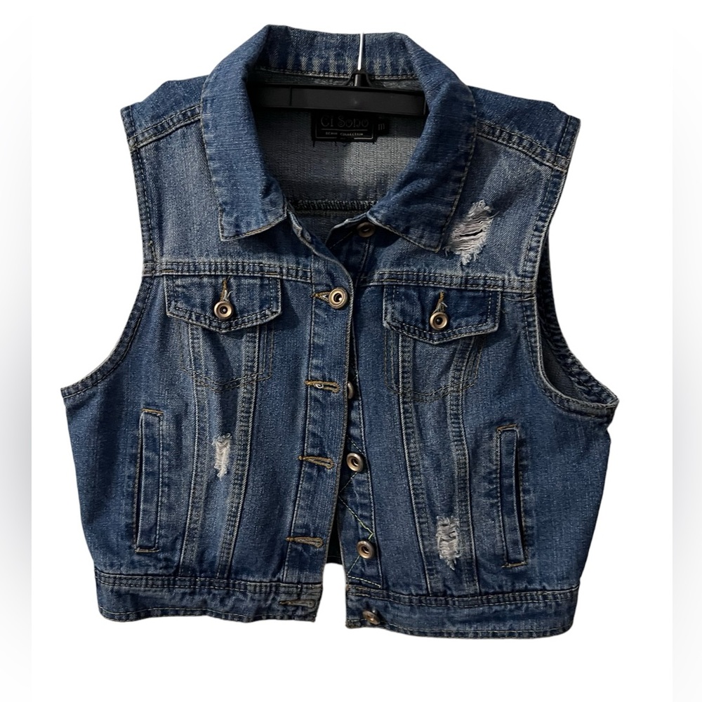 Ci Sonó XS denim vest (says medium but runs very small). EUC.Slightly distressed